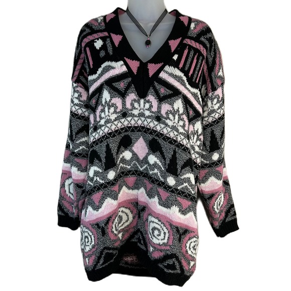 CUT 4 U Sweaters - Vintage Cut 4 U Womens Oversized Sweater One Size Retro 80s Eclectic Funky Pink